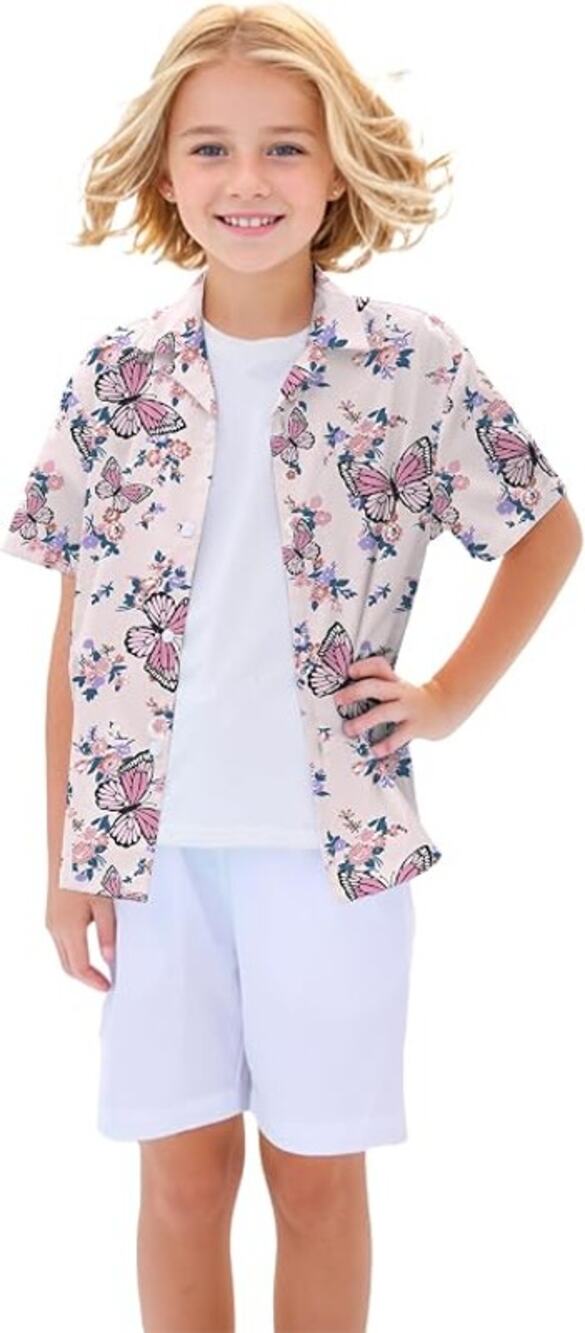 Girls' & Womens' Hawaiian Shirt Floral Tropical Blouse Short Sleeve 10-11Y
